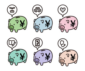 ぶたの貯金箱と支出のアイコン