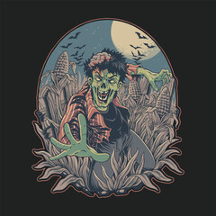 scary zombie in halloween night illustration