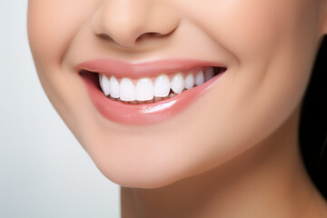 Fototapeta premium Close-up photo of beautiful wide smile of young fresh woman with healthy white teeth