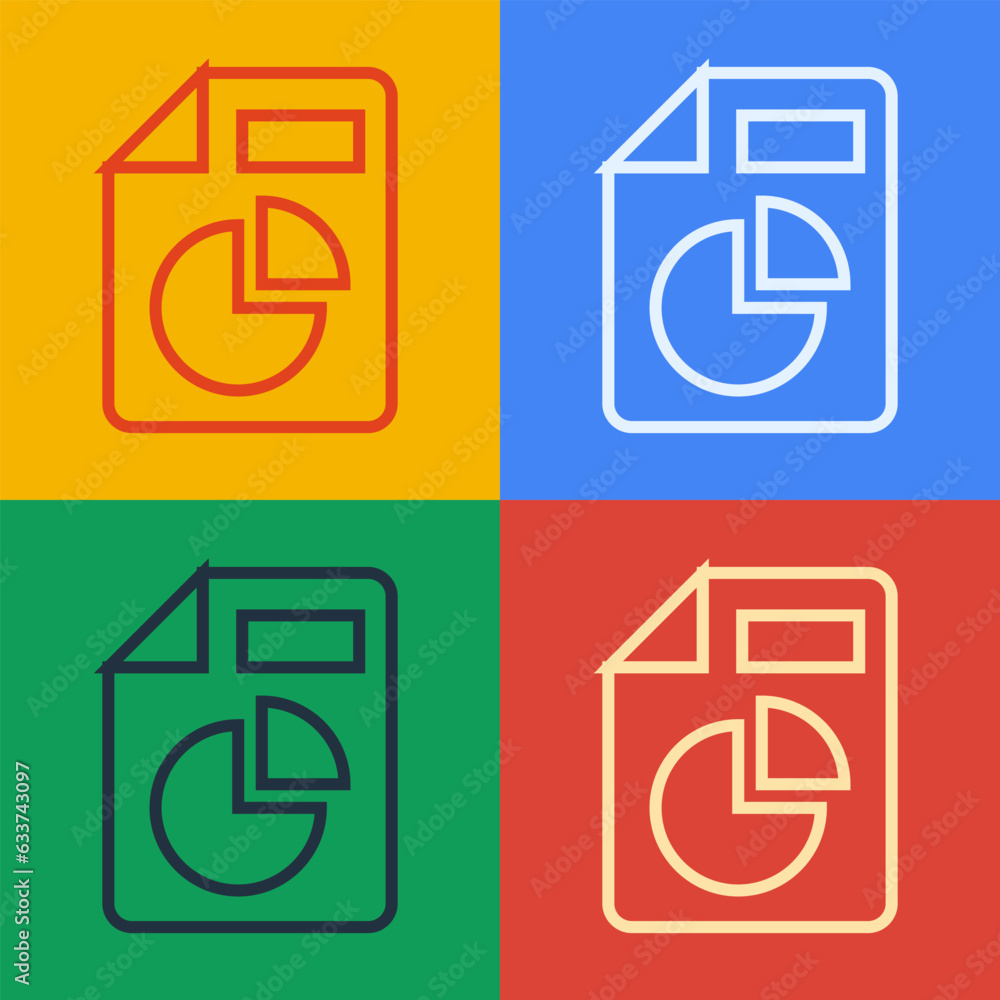 Poster pop art line document with graph chart icon isolated on color background. report text file icon. acc