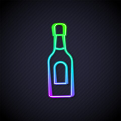 Glowing neon line Champagne bottle icon isolated on black background. Vector