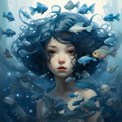 portrait of a girl with hair underwater 