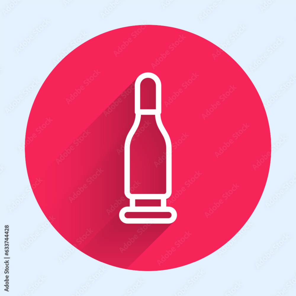 Poster white line bullet icon isolated with long shadow background. red circle button. vector
