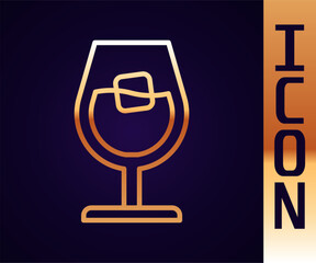 Gold line Wine glass icon isolated on black background. Wineglass sign. Vector