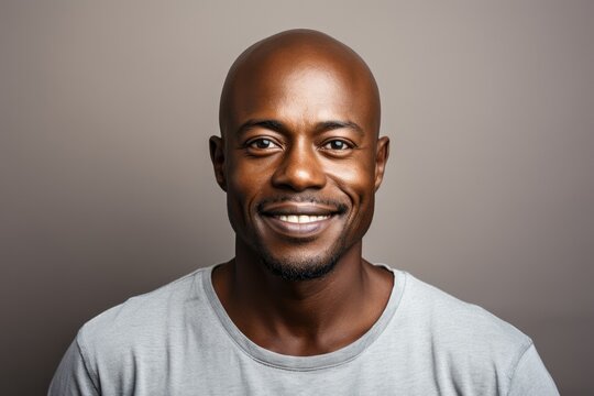 Happy smiling african american man, close up portrait against gray background