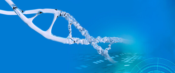disrupted dna structure helix, deoxyribonucleic acid, molecular compounds, human genome, scientific...