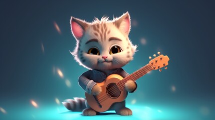 a cute tiny hyperrealistic cat with fantasy bard look.Generative AI