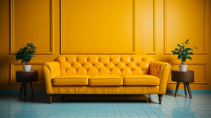 modern sofa on color wall background