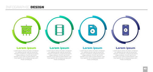 Set Scenario on chalkboard, Play Video, AVI file document and Online play video. Business infographic template. Vector