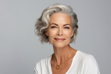 Fototapeta premium Generative AI picture mature old lady close up portrait Healthy face skin care beauty skincare cosmetics