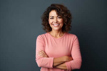Obraz premium Made with Generative IA tech illustration charming businesswoman smiling confident office worker