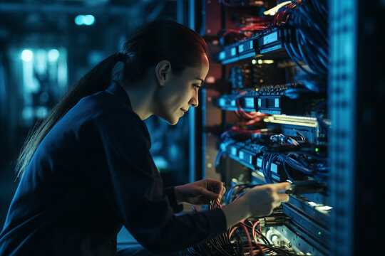 Generative ai collage photo of professional it specialist repair computer network