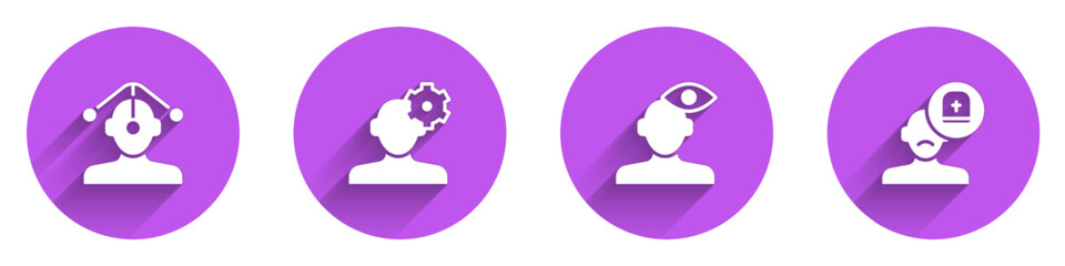 Set Hypnosis, Solution problem in psychology, and Male doctor icon with long shadow. Vector