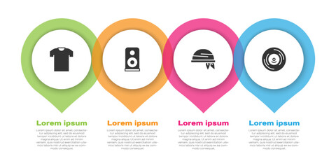 Set T-shirt, Stereo speaker, Bandana and Vinyl disk. Business infographic template. Vector