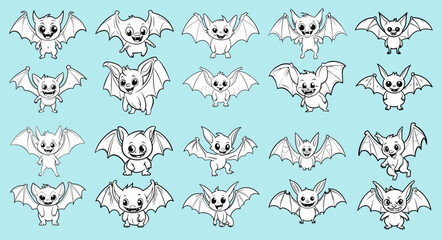 Obraz premium Halloween bats coloring page elements
