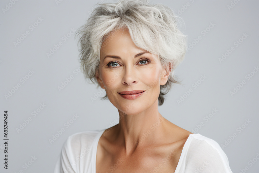 Wall mural generative ai picture beautiful gorgeous middle aged mature woman looking at camera isolated on whit