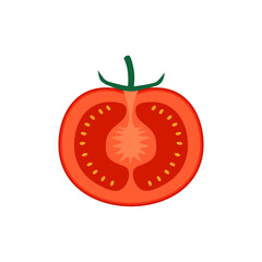Slice of red tomato flat design vector illustration isolated on white