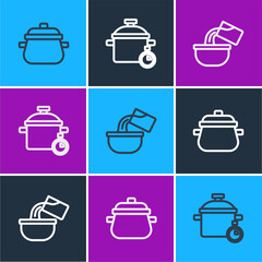 Set line Cooking pot, Saucepan and icon. Vector