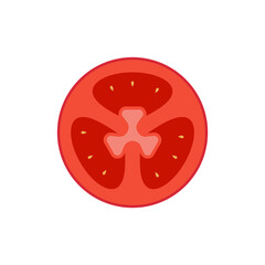 Slice of red tomato flat design vector illustration isolated on white
