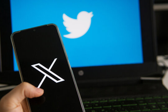 July 25, 2023, Russia. The logo in the form of the letter X displayed on the smartphone. Twitter rebranding, and implementation of X.