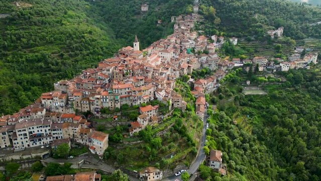 Aerial view of Apricale in the Province of Imperia, Liguria, Italy