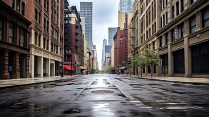 Fototapeta na wymiar Classical architecture and urban roads, empty road in the city, Generative AI illustration