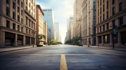 Obraz premium Classical architecture and urban roads, empty road in the city, Generative AI illustration