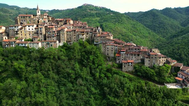 Aerial view of Apricale in the Province of Imperia, Liguria, Italy