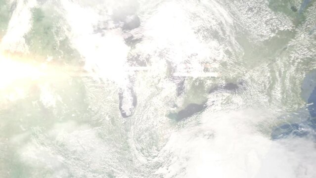 Zoom in from space and focus on Midland, Michigan, USA. 3D Animation. Background for travel intro. Elements of this image furnished by NASA