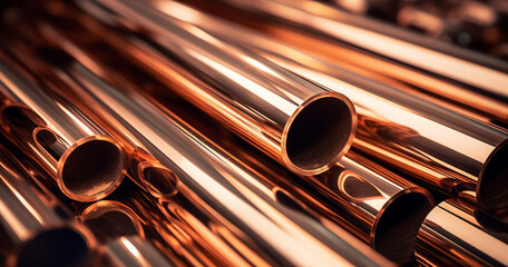 Naklejka premium Plumbing service, a group of copper pipes showing a view of them. Generative AI.