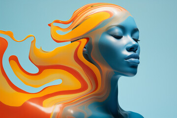 Liquid woman colorful paint blue beauty fashion portrait art fantasy face makeup lifestyle