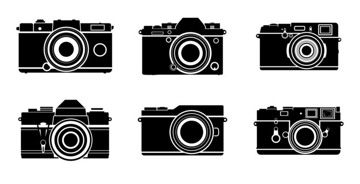 mirrorless camera silhouette design set, digital camera for photography. can be used for buying and selling camera logos, dslr cameras
