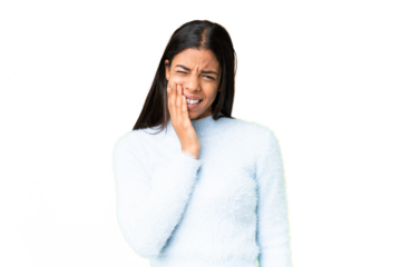 Young African American woman over isolated chroma key background with toothache