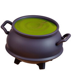 green potion inside the pot on transparent background. 3D render 