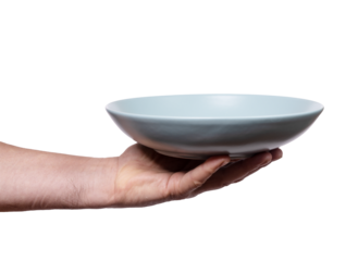 an empty plate in a man's hand