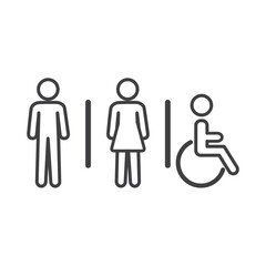 Toilet icon, toilet room icon, Train station information board icon in thin line style, modern train station facilities vector illustration.