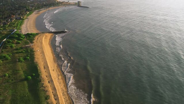 Aerial view of Negombo Beach Sri Lanka. Beautiful evening view by drone shot.