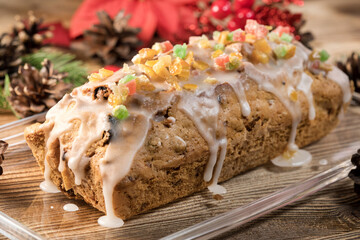 Traditional Christmas cake with candied fruit, raisins and fruits.