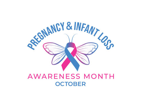 'Pregnancy and infant loss awareness month' lettering design with a ribbon resembling a butterfly.