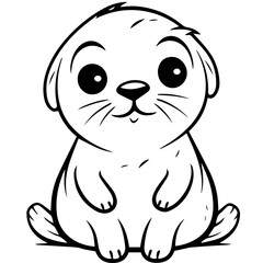 Outlined happy seal. Vector illustration coloring page