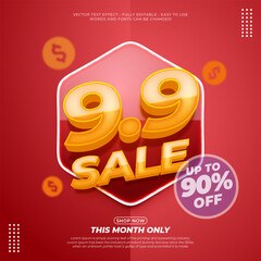 Shopping day flash sale design with 3d 9.9 number editable text effect 02