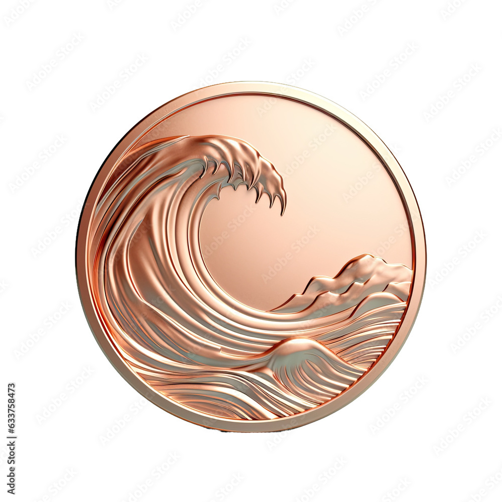 Poster a a copper coin with waves isolated on a transparent background