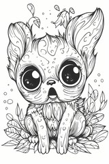 fantasy creature. coloring book page for coloring book. doodling for kids and adults. created with Midjourney