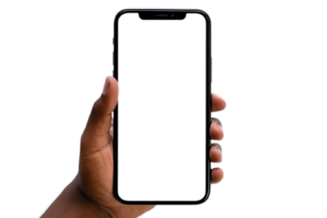 Smartphone in hand isolated on transparent background PNG 