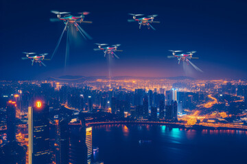 Fototapeta premium Drone activity in the sky - Generative AI