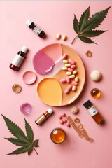 cannabis plant herbal capsule pill medicine oil herb leaf natural. Generative AI.