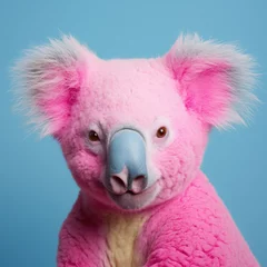 Fototapeten Close-up portrait of a wild animal with blue and pink neon lights. Cute little koala bear. © Uncanny Valley