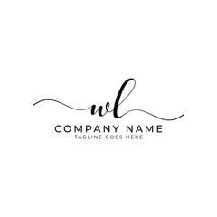 Modern initial letter wl, wl abstract calligraphy design, wl monogram logo, black color on white background