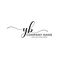 Modern initial letter YB, yb letter mark abstract calligraphy design, YB monogram logo, black color on white background