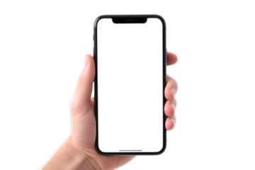 Smartphone in hand isolated on transparent background PNG